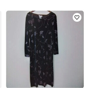 Talbots Dress Petite Black Velvet Maxi Length  Lavender Floral Print,Size SP